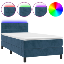 vidaXL sötétkék bársony rugós és LED-es ágy matraccal 90x190 cm (3134439) ágy és ágykellék