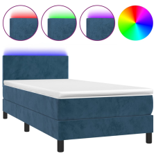 vidaXL sötétkék bársony rugós és LED-es ágy matraccal 90x200 cm (3134265) ágy és ágykellék