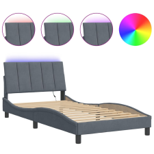vidaXL sötétszürke bársony ágykeret LED-világítással 100 x 200 cm (3213764) ágy és ágykellék