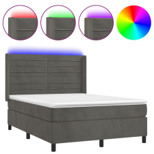 vidaXL sötétszürke bársony rugós és LED-es ágy matraccal 140x190 cm (3139620) ágy és ágykellék