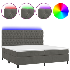 vidaXL sötétszürke bársony rugós és LED-es ágy matraccal 200x200 cm (3136324) ágy és ágykellék