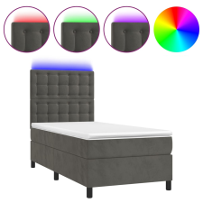 vidaXL sötétszürke bársony rugós és LED-es ágy matraccal 90x200 cm (3136342) ágy és ágykellék