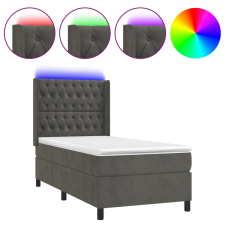 vidaXL sötétszürke bársony rugós és LED-es ágy matraccal 90x200 cm (3139722) ágy és ágykellék
