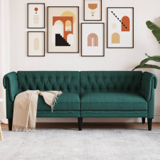 vidaXL sötétzöld 3 személyes szövet Chesterfield kanapé bútor