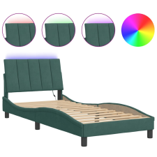 vidaXL sötétzöld bársony ágykeret LED-világítással 90 x 190 cm (3213754) ágy és ágykellék
