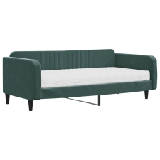 vidaXL sötétzöld bársony heverő matraccal 100 x 200 cm (3197048) ágy és ágykellék