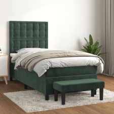 vidaXL sötétzöld bársony rugós ágy matraccal 90x190 cm ágy és ágykellék