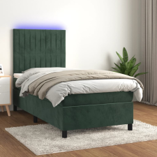 vidaXL sötétzöld bársony rugós és LED-es ágy matraccal 100x200 cm ágy és ágykellék