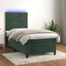 vidaXL sötétzöld bársony rugós és LED-es ágy matraccal 100x200 cm ágy és ágykellék