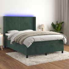 vidaXL sötétzöld bársony rugós és LED-es ágy matraccal 140x190 cm ágy és ágykellék