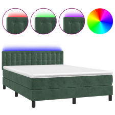 vidaXL sötétzöld bársony rugós és LED-es ágy matraccal 140x190 cm (3134642) ágy és ágykellék