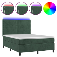vidaXL sötétzöld bársony rugós és LED-es ágy matraccal 140x190 cm (3136062) ágy és ágykellék
