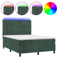 vidaXL sötétzöld bársony rugós és LED-es ágy matraccal 140x190 cm (3136182) ágy és ágykellék