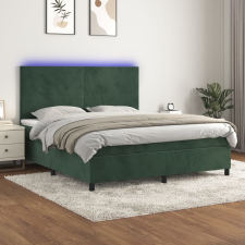 vidaXL sötétzöld bársony rugós és LED-es ágy matraccal 160x200 cm ágy és ágykellék