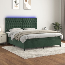 vidaXL sötétzöld bársony rugós és LED-es ágy matraccal 160x200 cm ágy és ágykellék