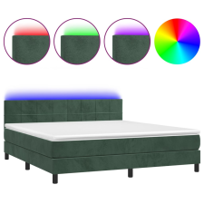 vidaXL sötétzöld bársony rugós és LED-es ágy matraccal 160x200 cm (3134414) ágy és ágykellék