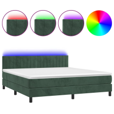 vidaXL sötétzöld bársony rugós és LED-es ágy matraccal 180x200 cm (3134540) ágy és ágykellék