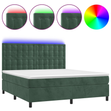 vidaXL sötétzöld bársony rugós és LED-es ágy matraccal 180x200 cm (3136380) ágy és ágykellék