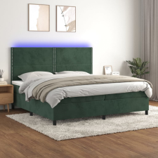 vidaXL sötétzöld bársony rugós és LED-es ágy matraccal 200x200 cm ágy és ágykellék
