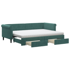 vidaXL sötétzöld kihúzható bársony heverő fiókkal 80 x 200 cm (3197838) ágy és ágykellék