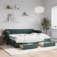 vidaXL sötétzöld kihúzható bársony heverő fiókkal 90 x 200 cm ágy és ágykellék