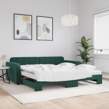 vidaXL sötétzöld kihúzható bársony heverő matraccal 100 x 200 cm ágy és ágykellék