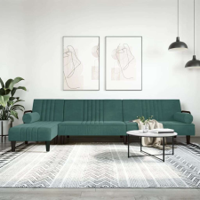 vidaXL sötétzöld L-alakú bársony kanapéágy 260x140x70 cm bútor