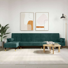 vidaXL sötétzöld L-alakú bársony kanapéágy 271x140x70 cm bútor