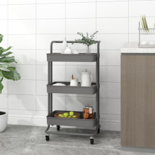 vidaXL szürke 3 szintes vas és ABS konyhai kerekes kocsi 42x35x85 cm bútor