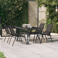vidaXL szürke és fekete acél és üveg kerti asztal 140x70x70 cm kerti bútor