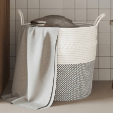 vidaXL Szürke-fehér pamut tárolókosár ø43 x 38 cm bútor