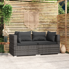 vidaXL Szürke kétszemélyes polyrattan kanapé párnákkal kerti bútor