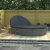 vidaXL Szürke kétszemélyes polyrattan napozóágy párnákkal