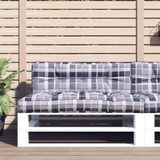 vidaXL szürke kockás szövet raklappárna 120 x 40 x 12 cm kerti bútor