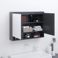 vidaXL szürke MDF tükrös fürdőszobaszekrény 80 x 15 x 60 cm fürdőszoba bútor