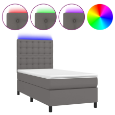 vidaXL szürke műbőr rugós ágy matraccal és LED-del 90x200 cm (3135925) ágy és ágykellék