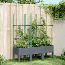 vidaXL Szürke polipropilén rácsos kerti ültetőláda 120 x 40 x 142,5 cm kerti tárolás