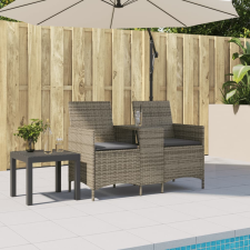 vidaXL szürke polyrattan 2 személyes kerti kanapé asztallal, párnákkal kerti bútor