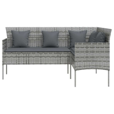 vidaXL Szürke polyrattan l-alakú kanapé párnákkal kerti bútor
