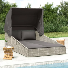 vidaXL szürke polyrattan napágy összecsukható tetővel 200x114x128 cm kerti bútor