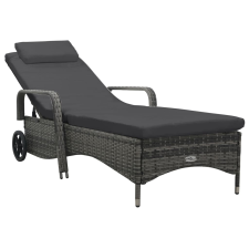 vidaXL szürke polyrattan napozóágy kerekekkel kerti bútor