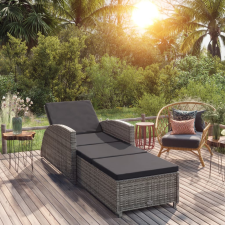 vidaXL szürke polyrattan napozóágy sötétszürke párnával kerti bútor