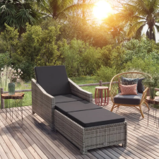 vidaXL Szürke polyrattan napozóágy sötétszürke párnával kerti bútor