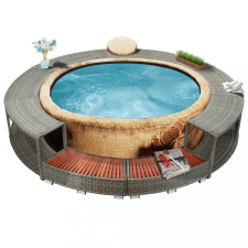 vidaXL Szürke polyrattan pezsgőfürdőkeret barkácsgép tartozék