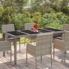 vidaXL szürke polyrattan üveglapos kerti asztal 190 x 90 x 75 cm kerti bútor