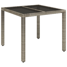 vidaXL szürke polyrattan üveglapos kerti asztal 90 x 90 x 75 cm (319896) kerti bútor