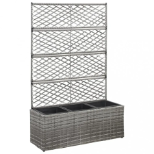 vidaXL Szürke rácsos polyrattan magaságyás 3 kaspóval 83 x 30 x 130 cm kerti dekoráció
