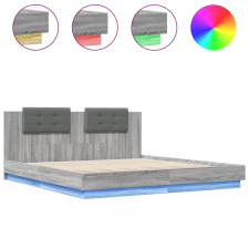 vidaXL szürke sonoma ágykeret fejtámlával és LED-ekkel 200 x 200 cm (3209987) ágy és ágykellék