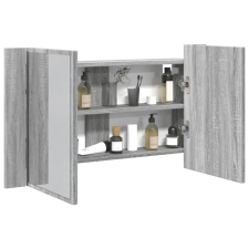 vidaXL Szürke sonoma akril LED-es tükrös fürdőszobaszekrény 80x12x45cm fürdőszoba bútor