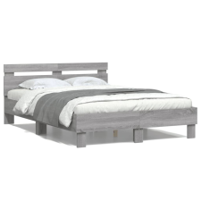 vidaXL Szürke sonoma színű ágykeret fejtámlával és LED-del 135x190 cm ágy és ágykellék